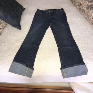 Express low rise, boot cut crop jeans. 4 long